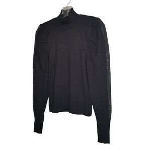 Marled Womens Black Knit Bling Puff Sleeve Mock Neck Sweater Small Whimsigoth